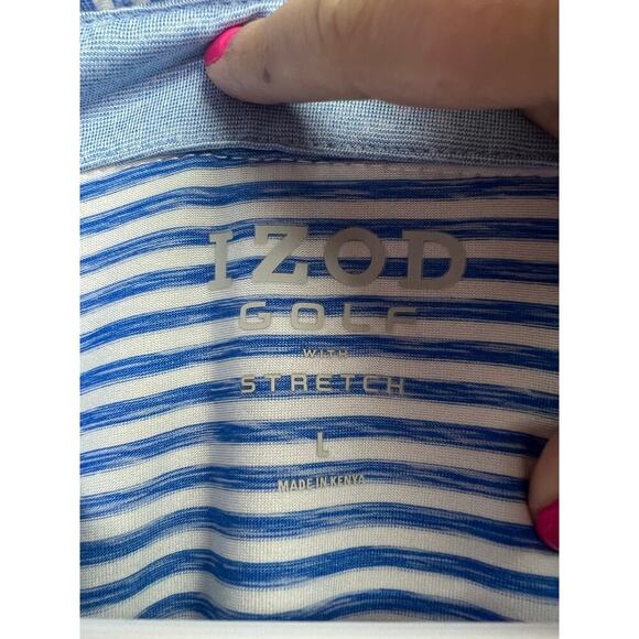 Izod Golf With Stretch Men's Polo Blue White Stripes Large - Picture 3 of 10